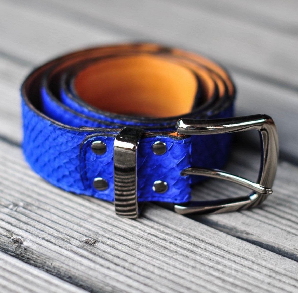 Genuine Python Skin Belt — Electric Blue