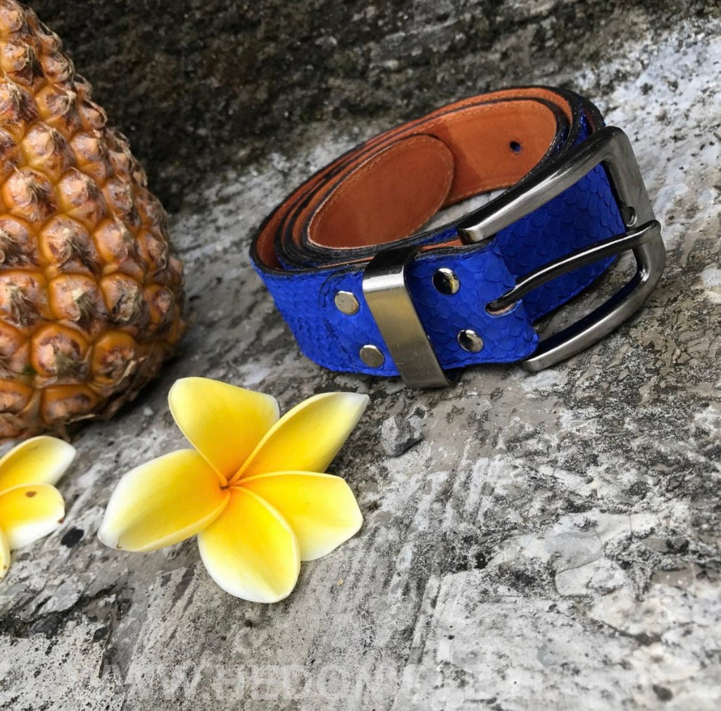Genuine Python Skin Belt — Electric Blue