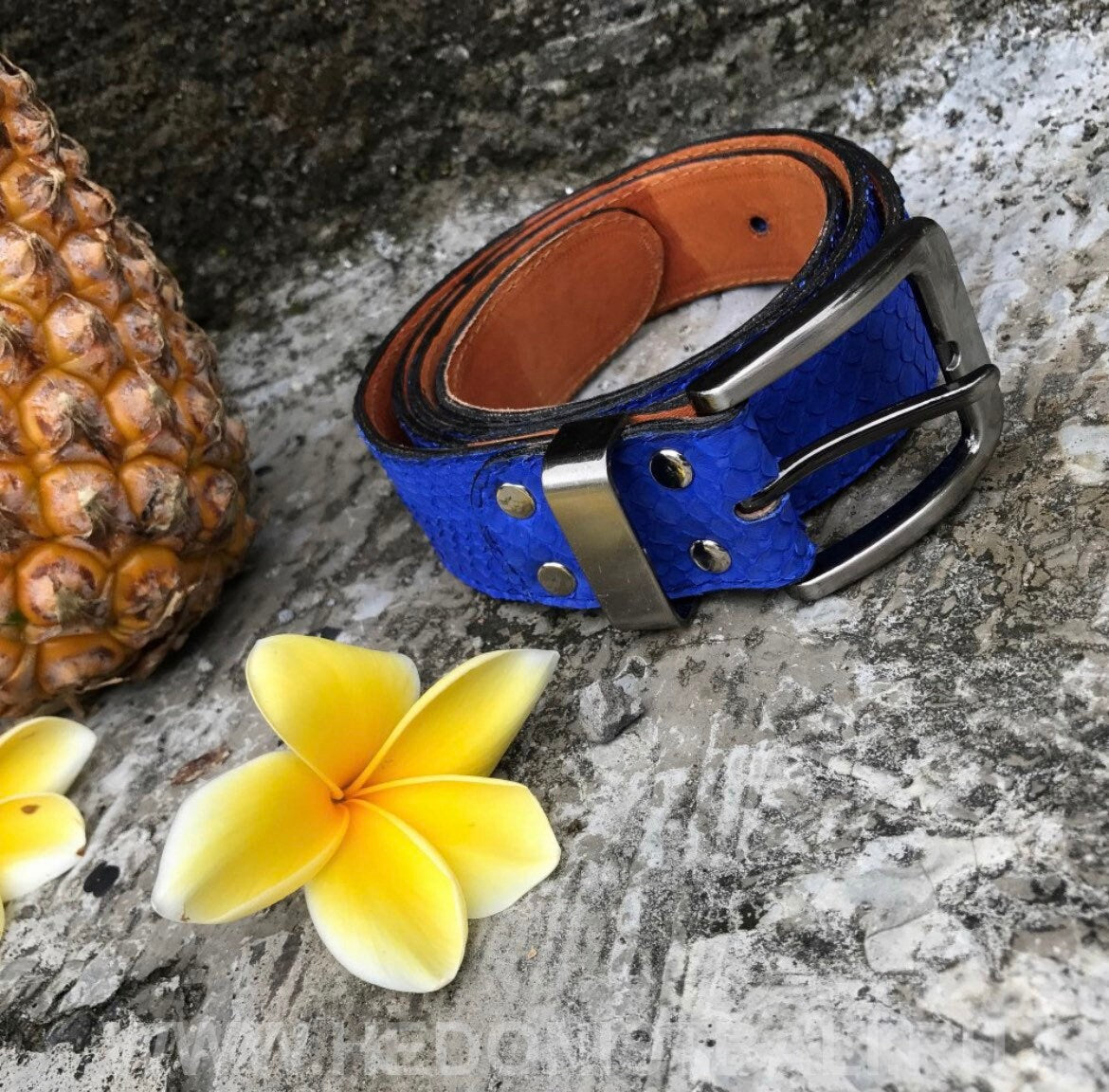 Genuine Python Skin Belt — Electric Blue