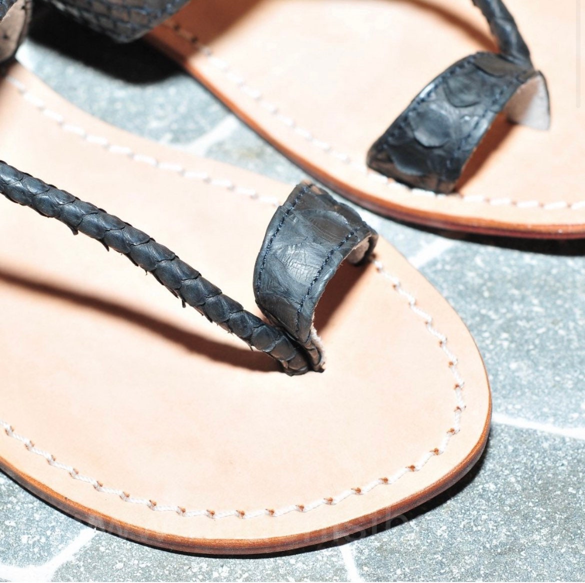 Python skin sandal — Black