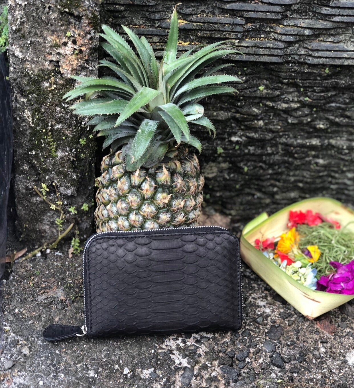 Genuine python skin black wallet