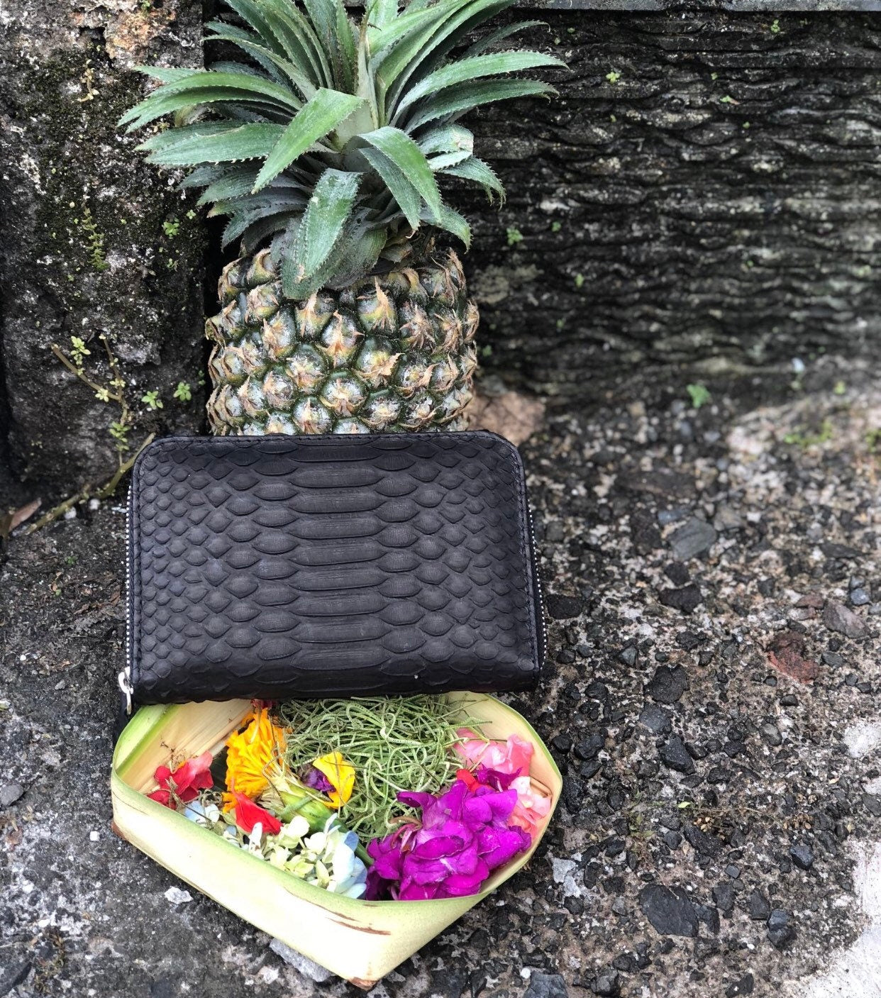 Genuine Python Skin Wallet — Black