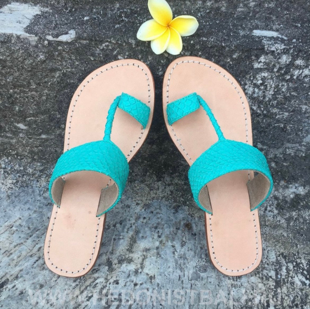 Python skin sandal turquoise Tiffany color | Women summer sandals | leather flops|  summer shoes | flat woman shoes | designer sandal