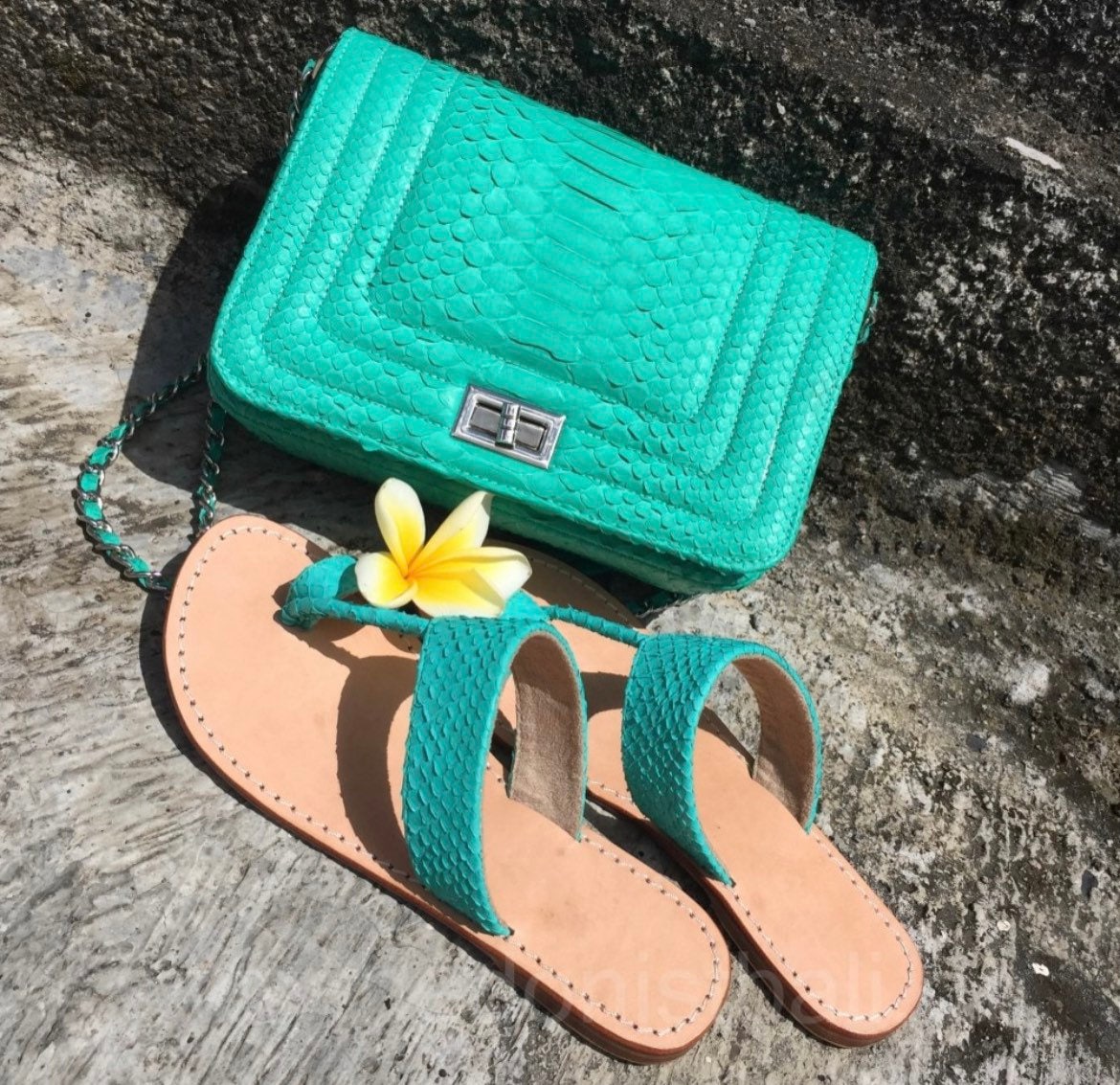 Python skin sandal turquoise Tiffany color | Women summer sandals | leather flops|  summer shoes | flat woman shoes | designer sandal