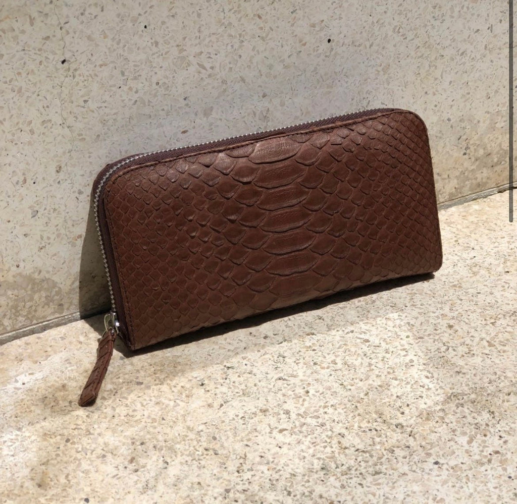 Genuine Python Skin Wallet — Brown