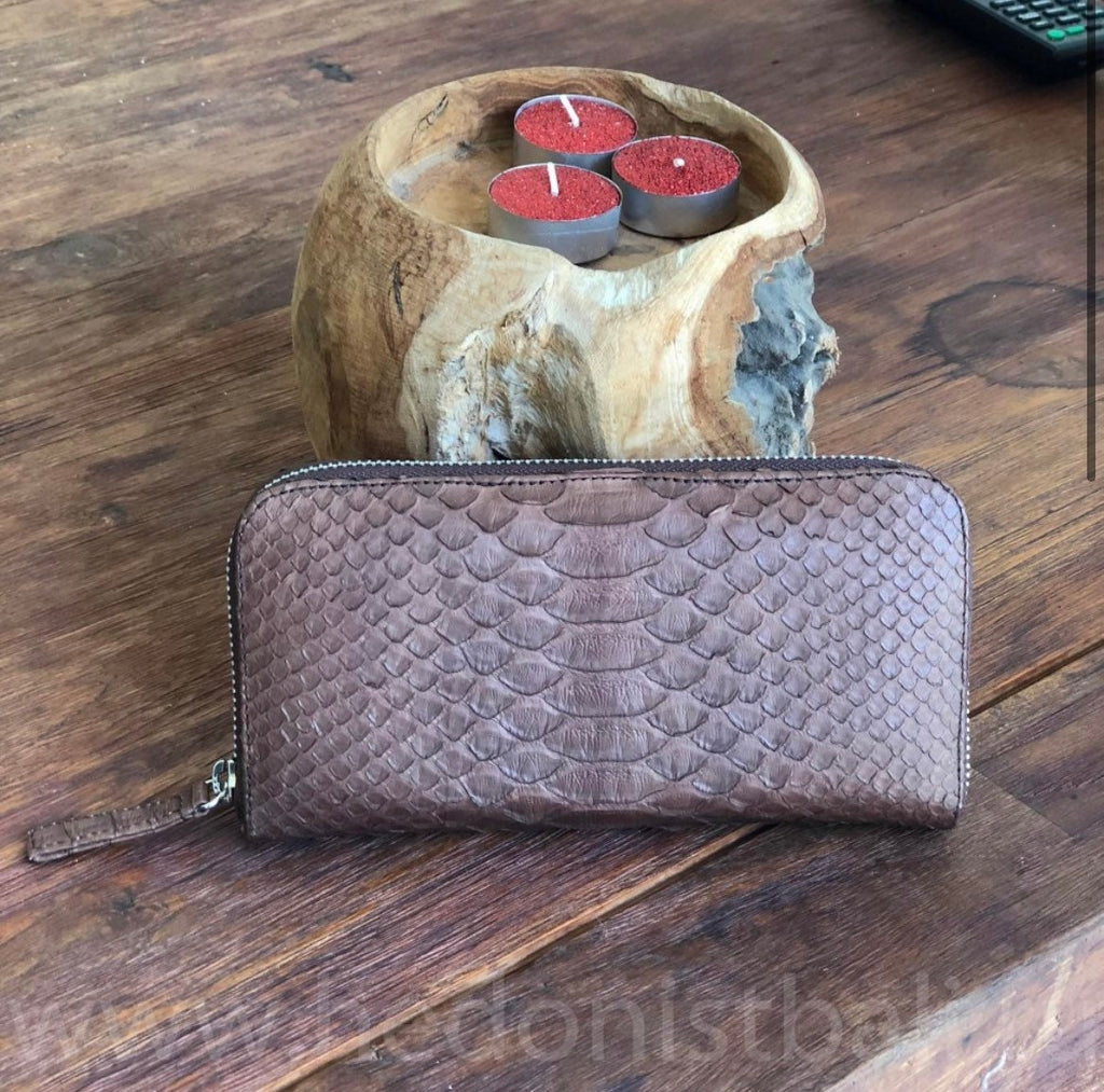Genuine Python Skin Wallet — Brown