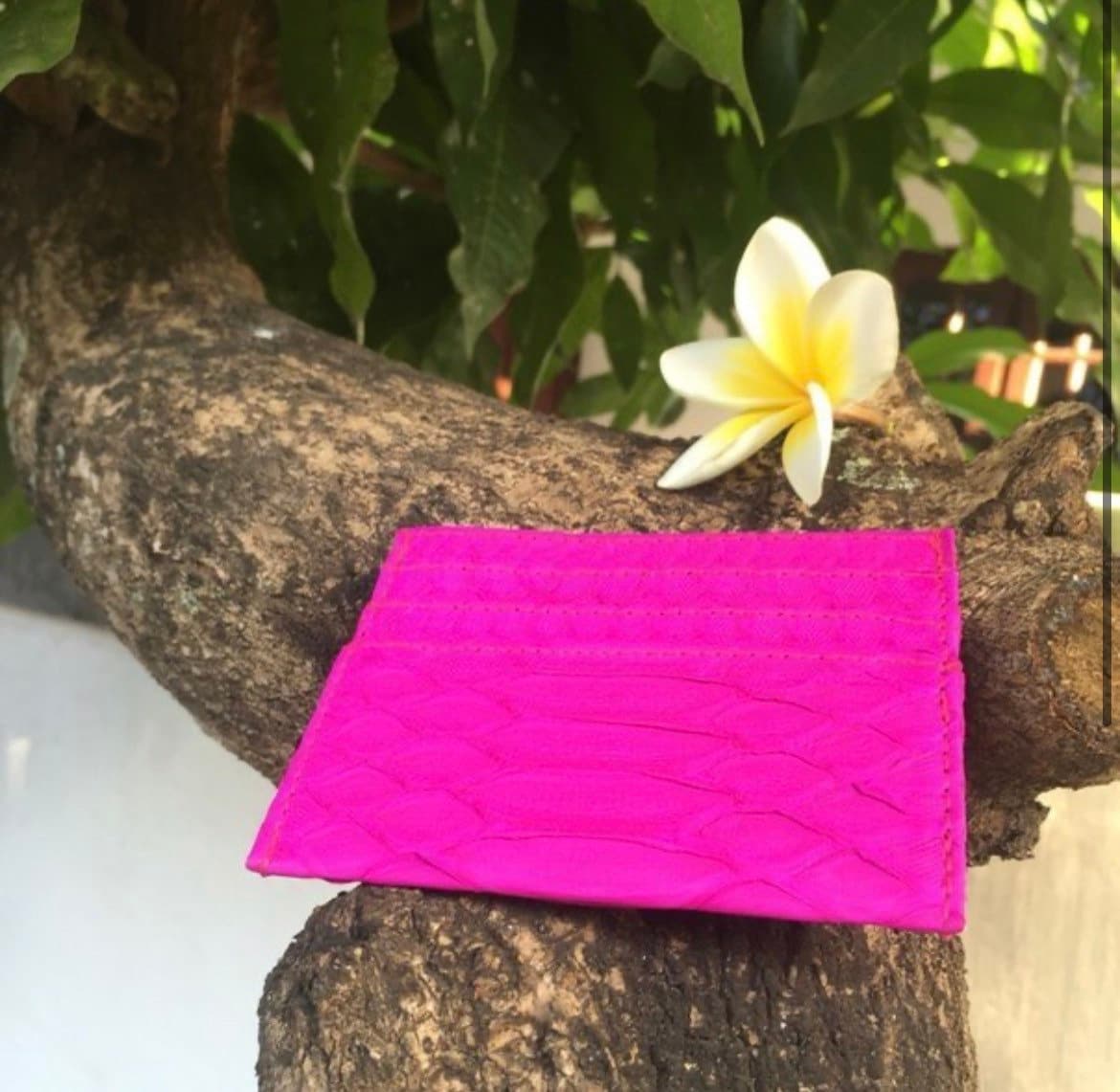 READY TO SHIP Genuine python skin creditcards holder | wallet small |gift idea exotic python skin leather business card holder fucshia
