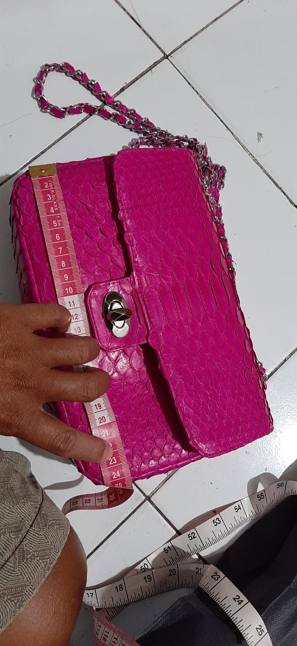 Genuine Python Skin Maxi Crossbody Bag — Fuchsia