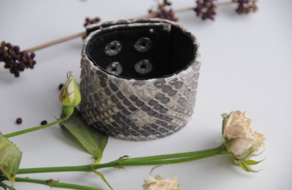 READY TO SHIP Genuine Python Skin Bracelet Snake Print Leather Bracelet | Handmade Leather Bracelet Flat | Bracelet Woman | Leather Bracelet