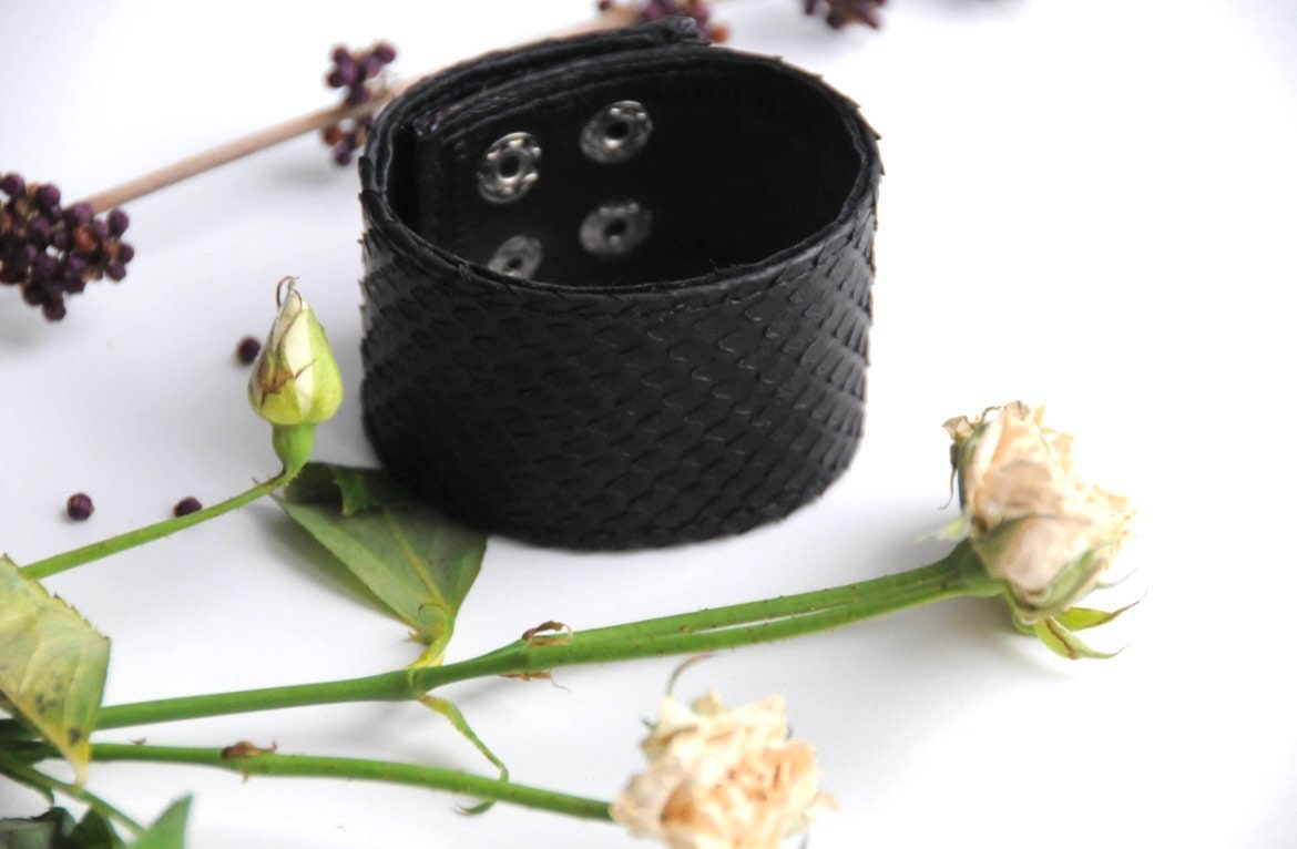 READY TO SHIP Black genuine Python Skin Bracelet