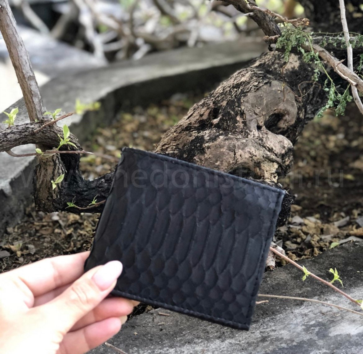 Genuine Python Skin Men Flat Wallet — Black