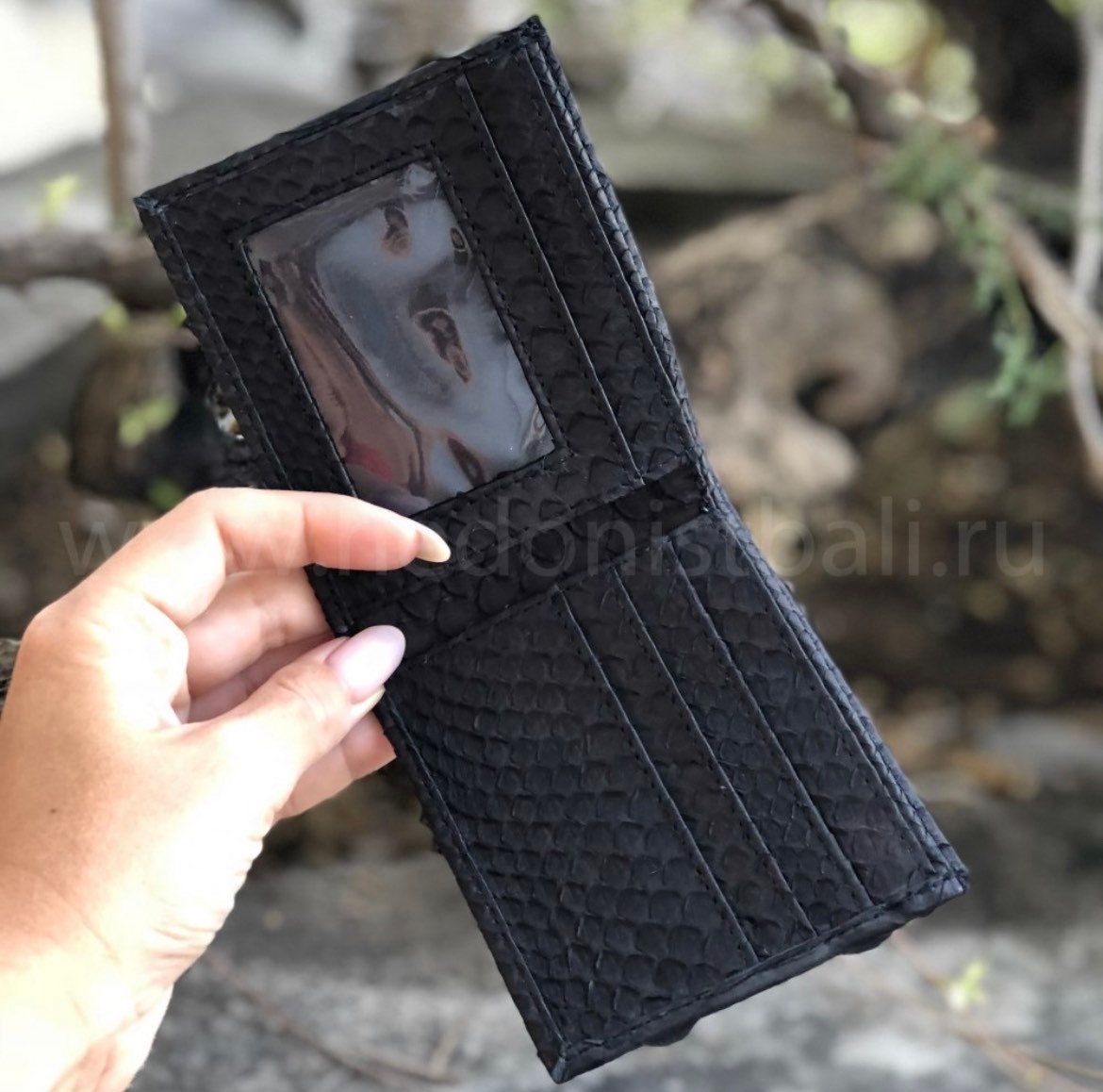 Genuine Python Skin Men Flat Wallet — Black