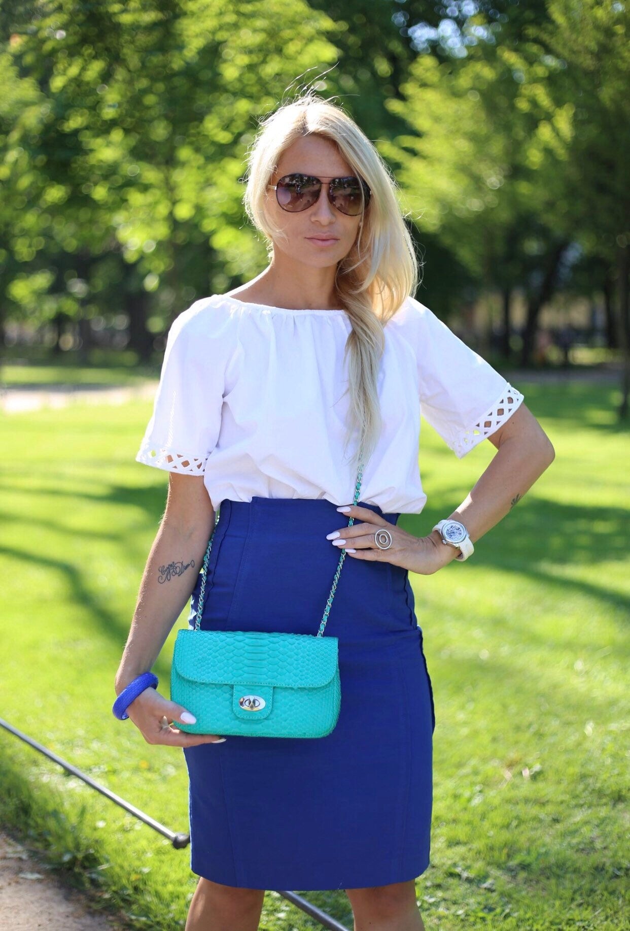 Genuine Python Skin MIDI Bag — Tiffany Turquoise