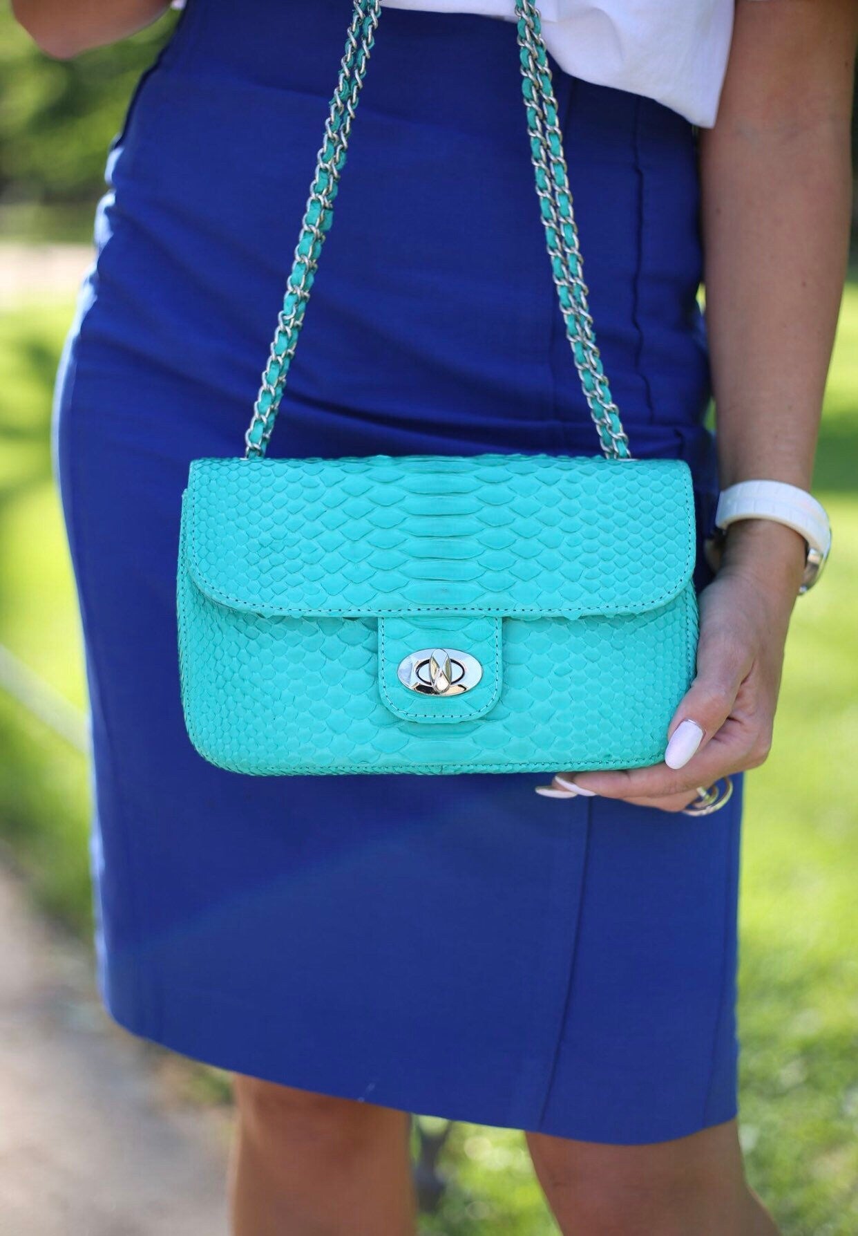 Genuine Python Skin MIDI Bag — Tiffany Turquoise