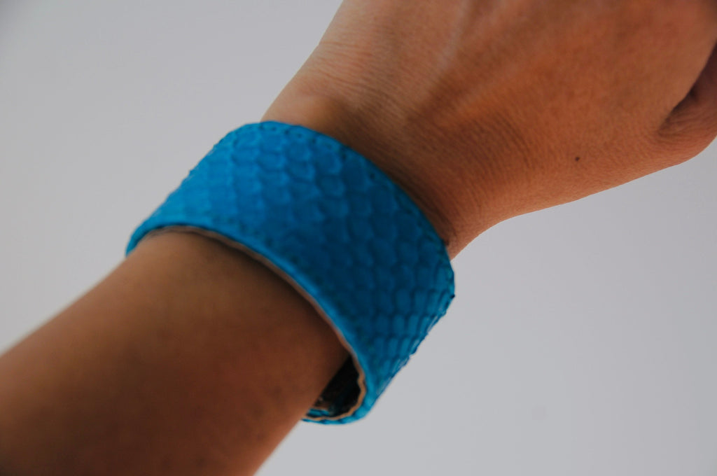 Genuine Python Skin Bracelet Flat Blue Turquise Leather Bracelet | Handmade Leather Bracelet | Leather Bracelet Woman | Leather Bracelet