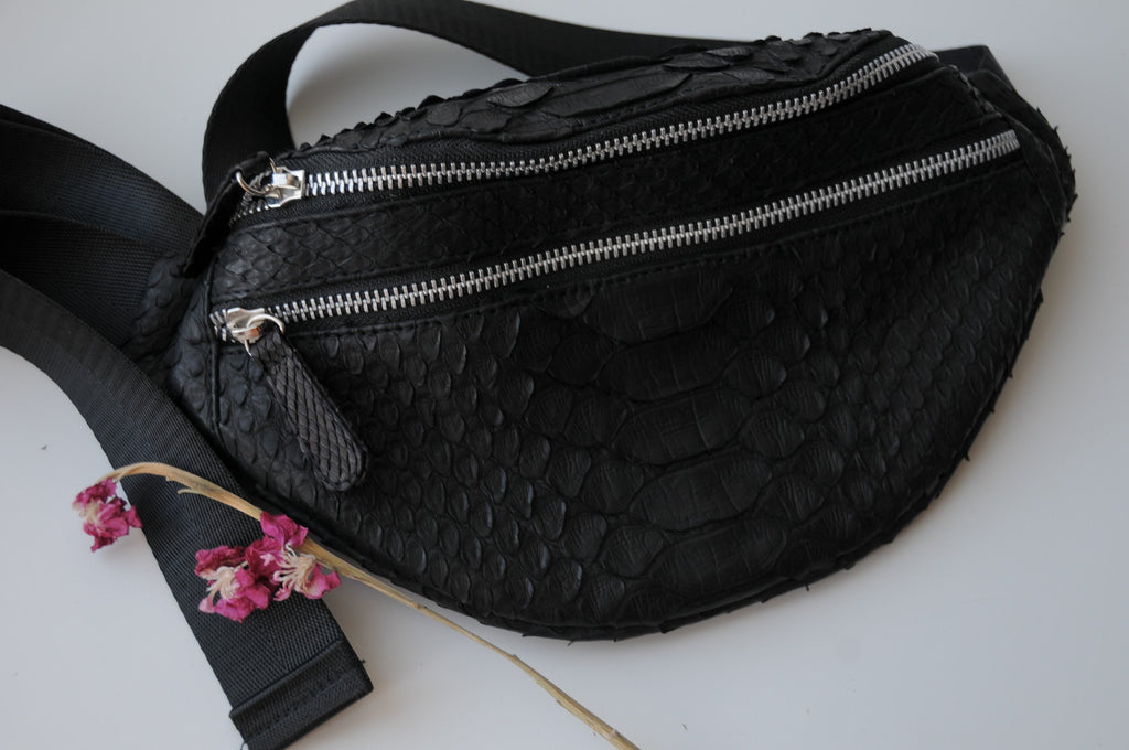Genuine Python Skin Fanny Pack — Black