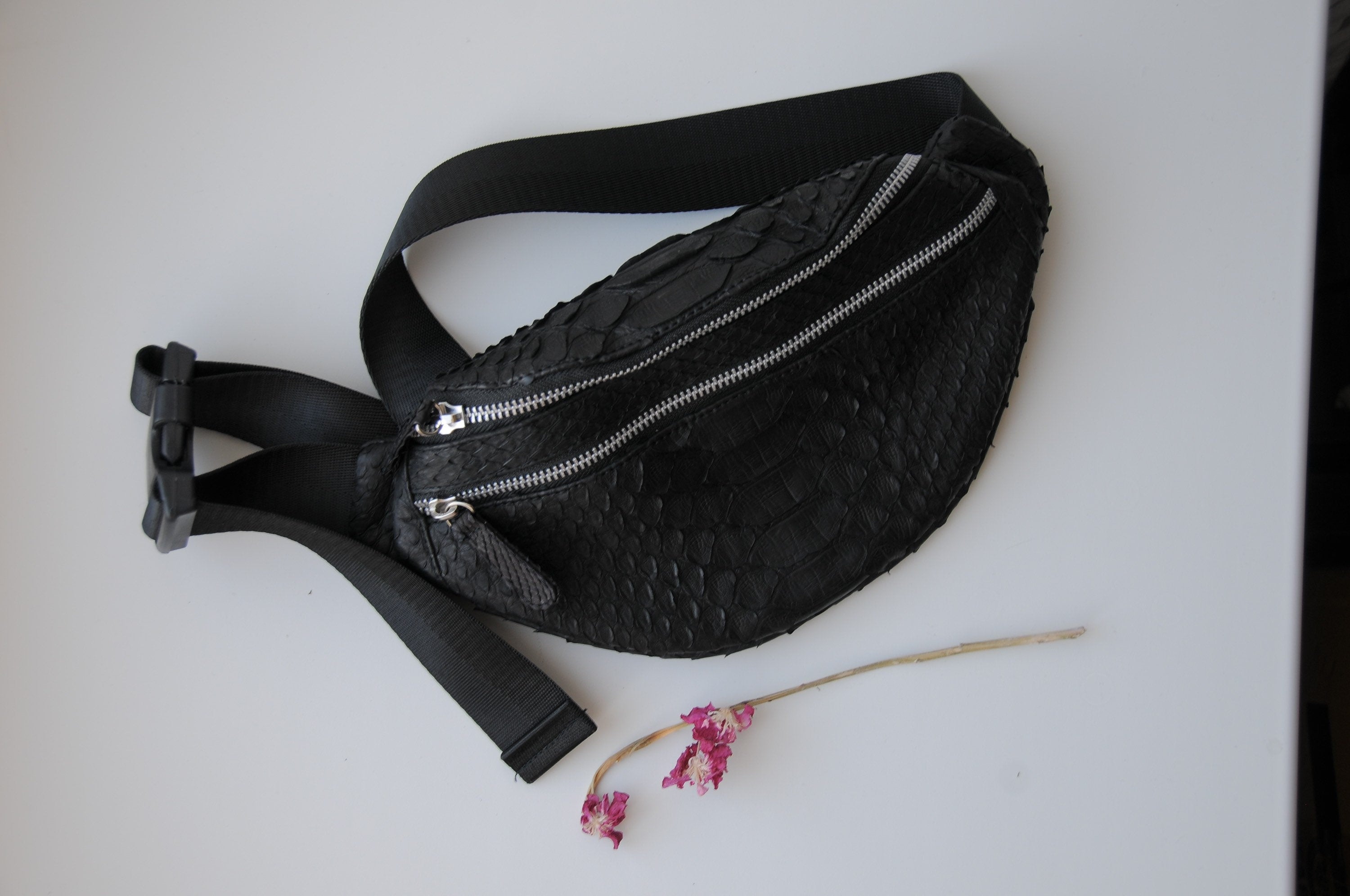 Genuine Python Skin Fanny Pack — Black