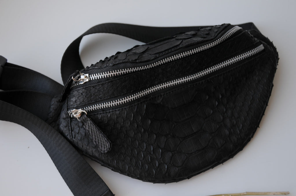 Genuine Python Skin Fanny Pack — Black