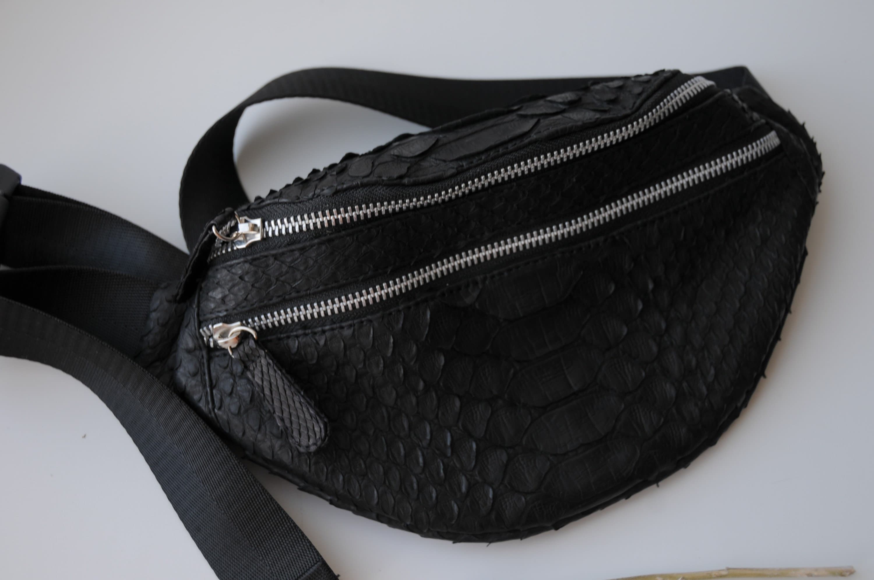 Genuine Python Skin Fanny Pack — Black