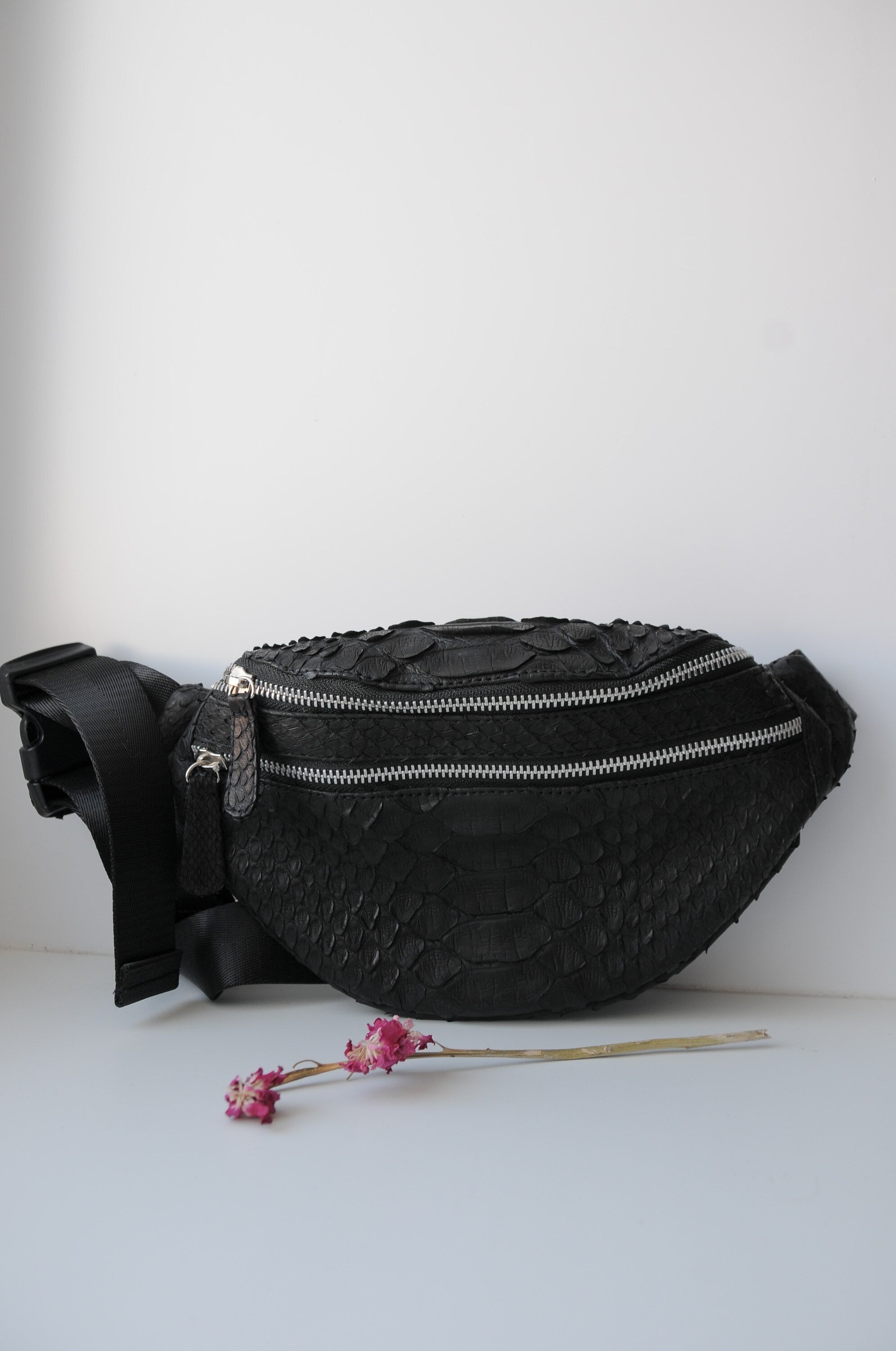 Genuine Python Skin Fanny Pack — Black