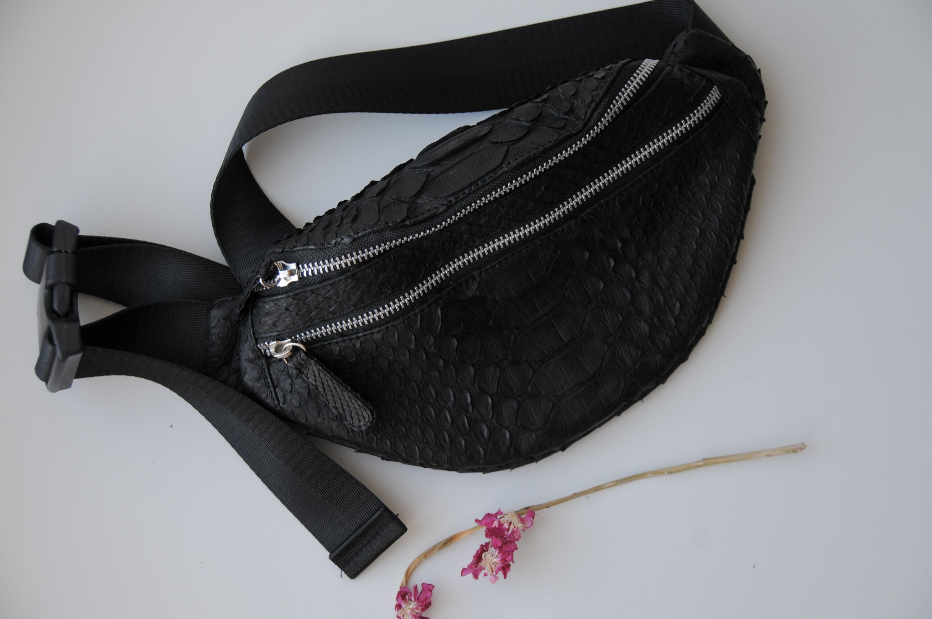 Genuine Python Skin Fanny Pack — Black