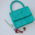 Genuine Python Skin Top Handle Mini Bag — Turquoise