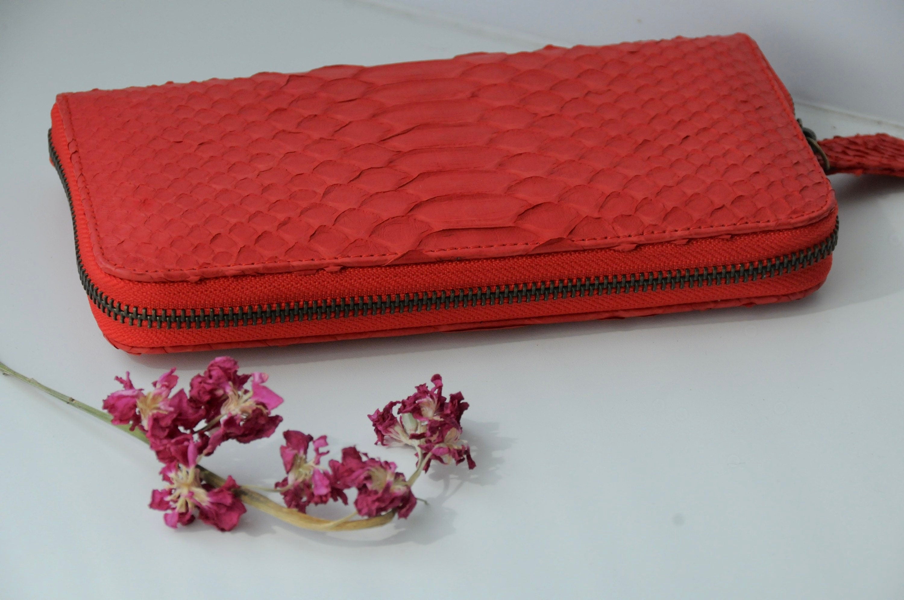 Red Genuine Python Skin Feng Shui Unisex Wallet