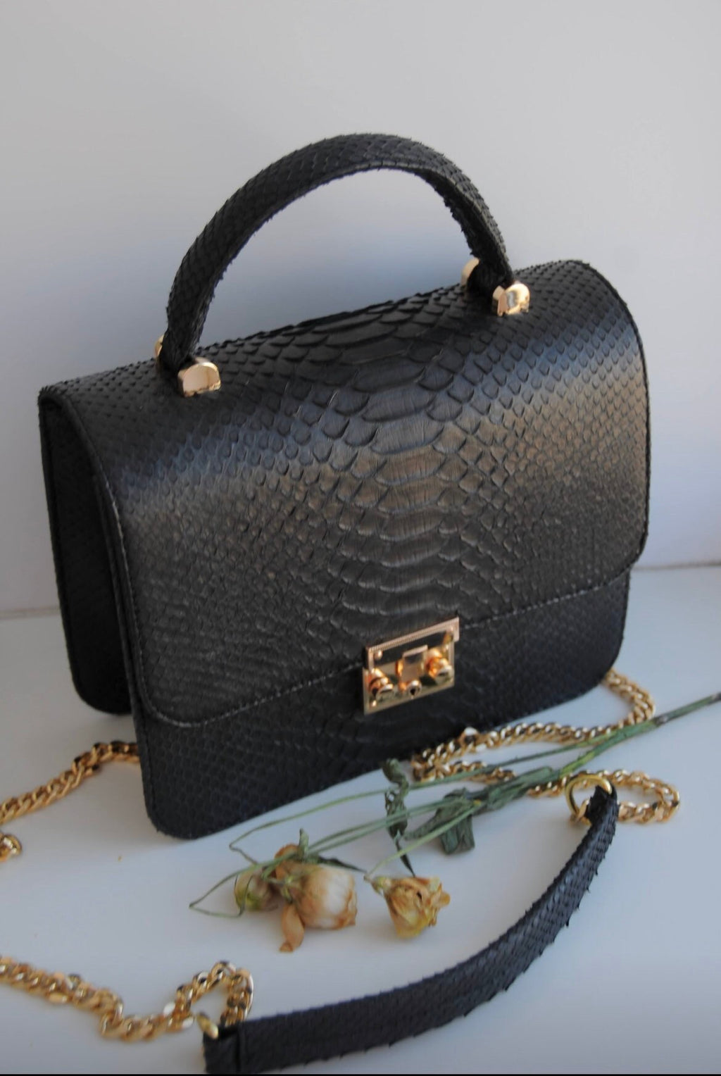 Genuine python skin classy woman bag | designer leather bag | woman hadle bag | chain crosshandle elegant snake bag | Snake print purse