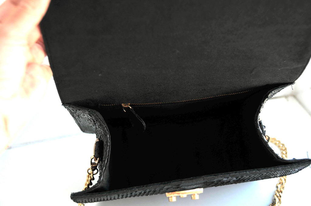 Genuine python skin classy woman bag — Black