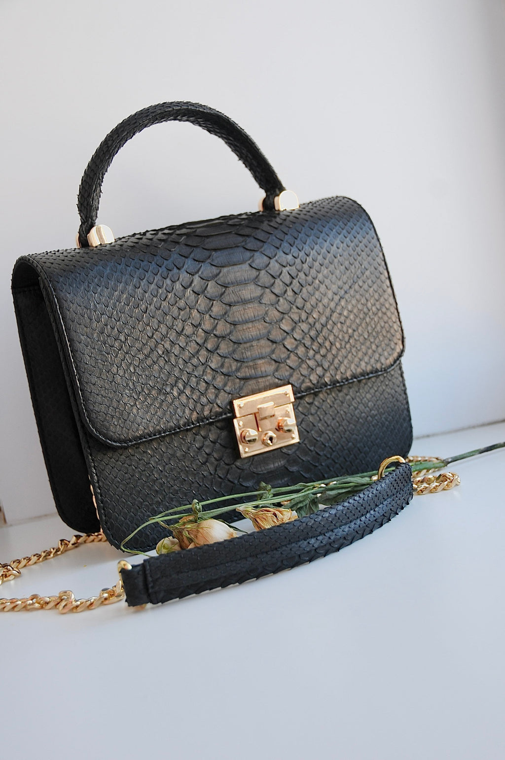 Genuine python skin classy woman bag — Black