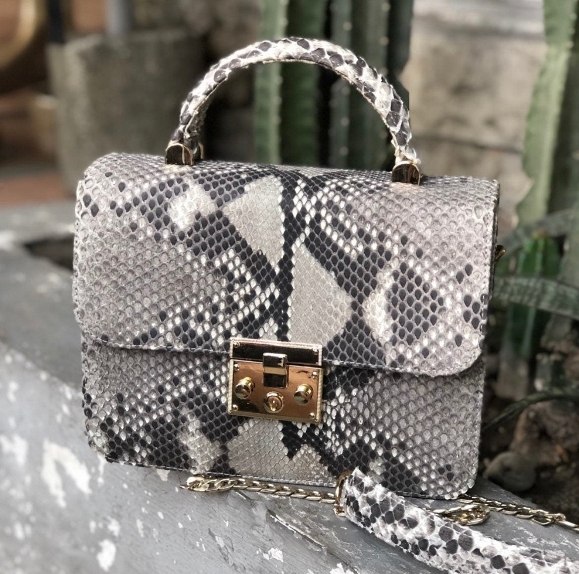 Genuine Python Skin Crosshandle Bag