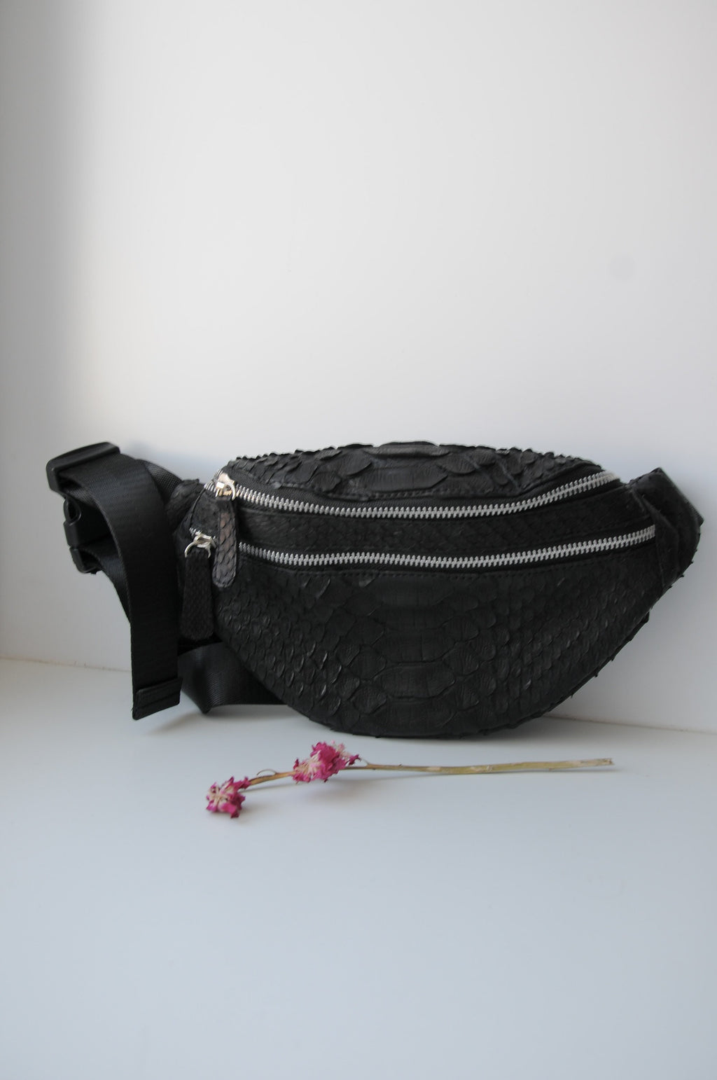 Genuine Python Skin Fanny Pack — Black