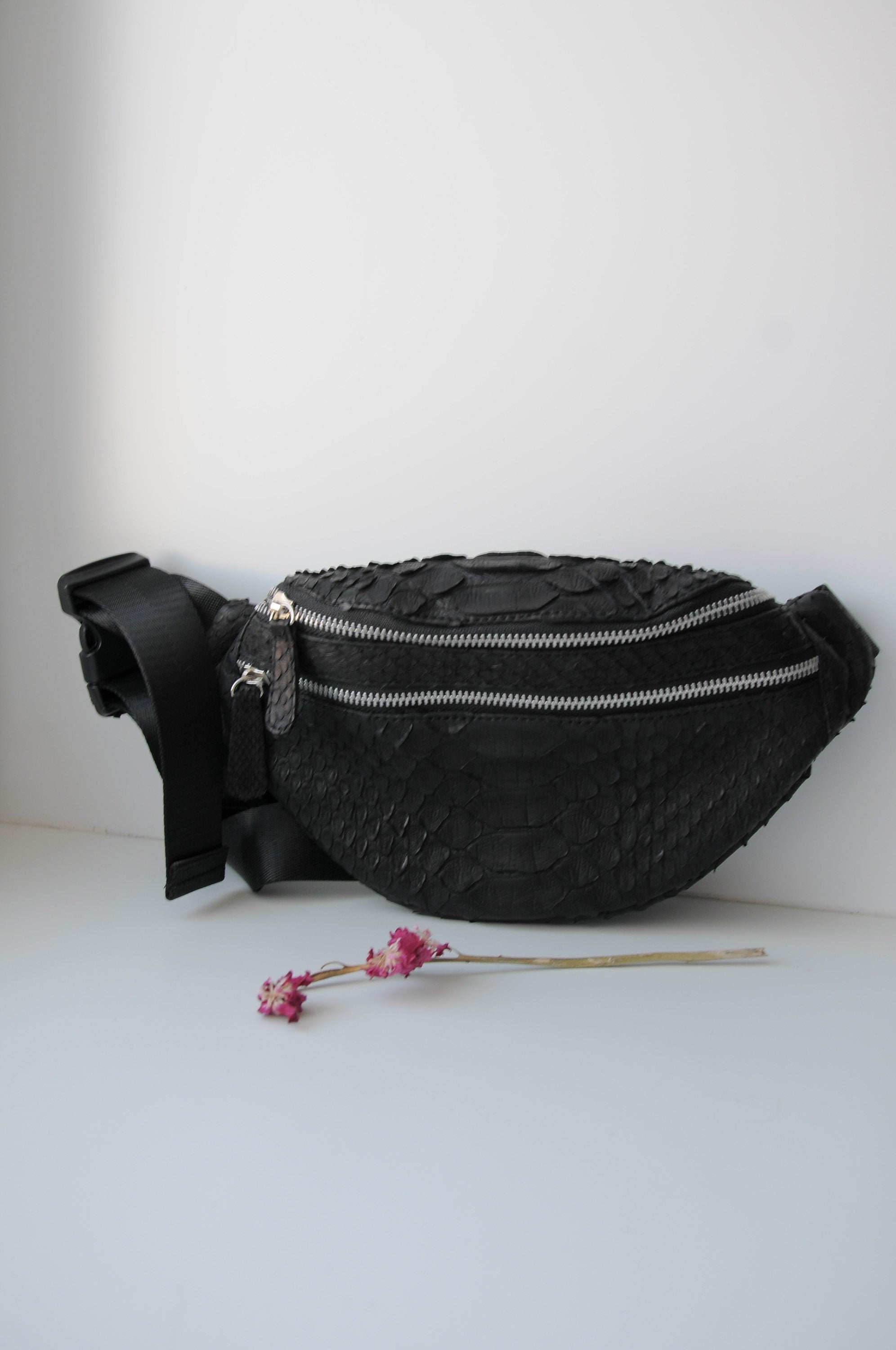 Genuine Python Skin Fanny Pack — Black