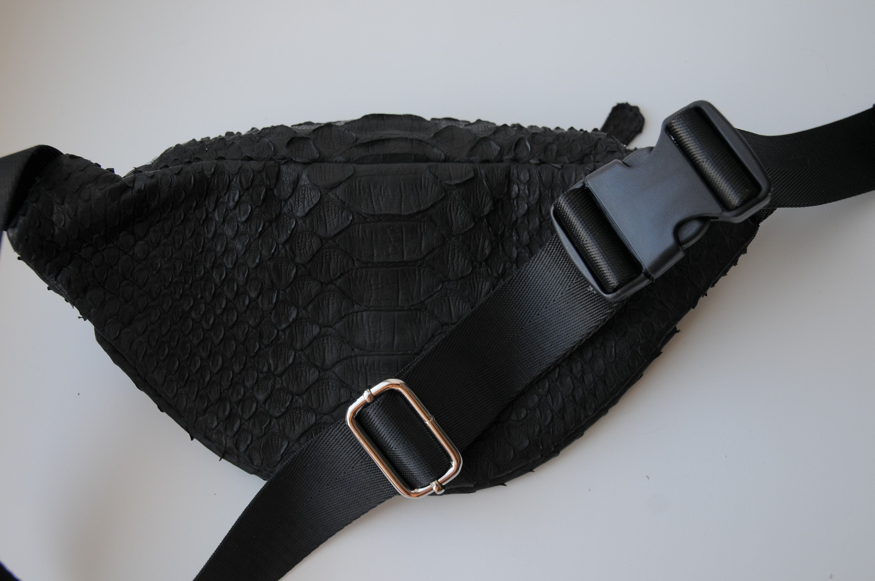 Genuine Python Skin Fanny Pack — Black