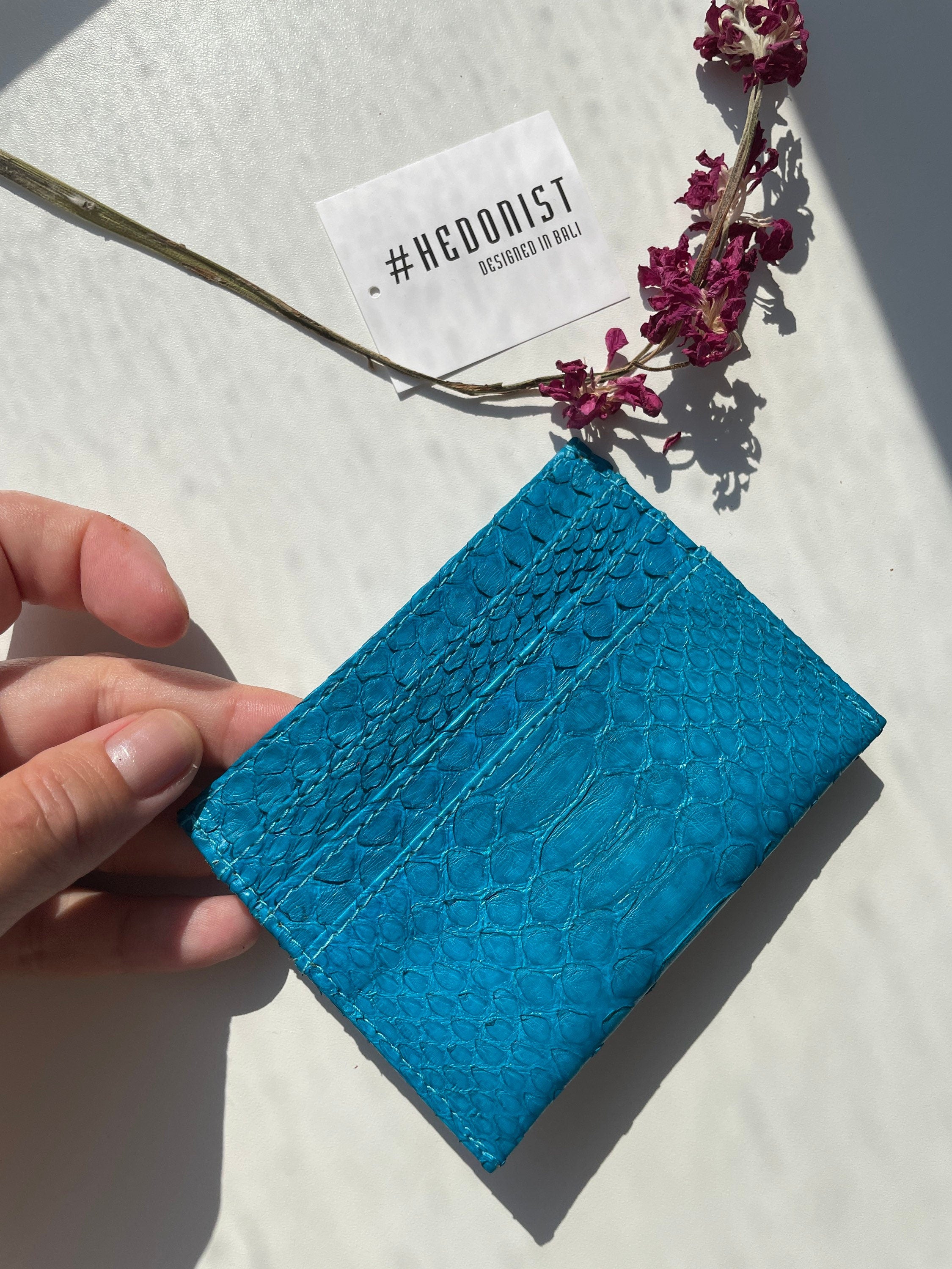 Genuine Python Skin Card Holder — Dark Green
