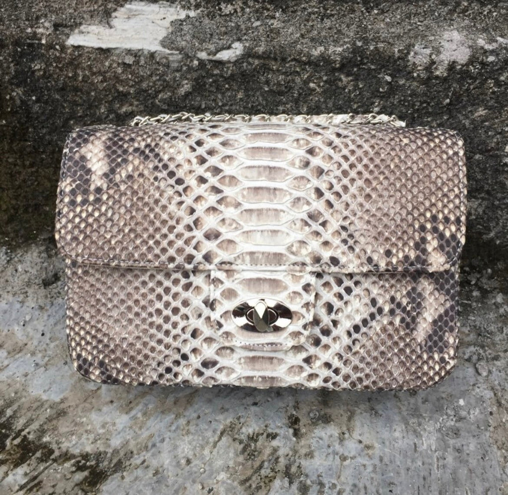 Genuine Python Skin Crossbody Bag — Natural Gray