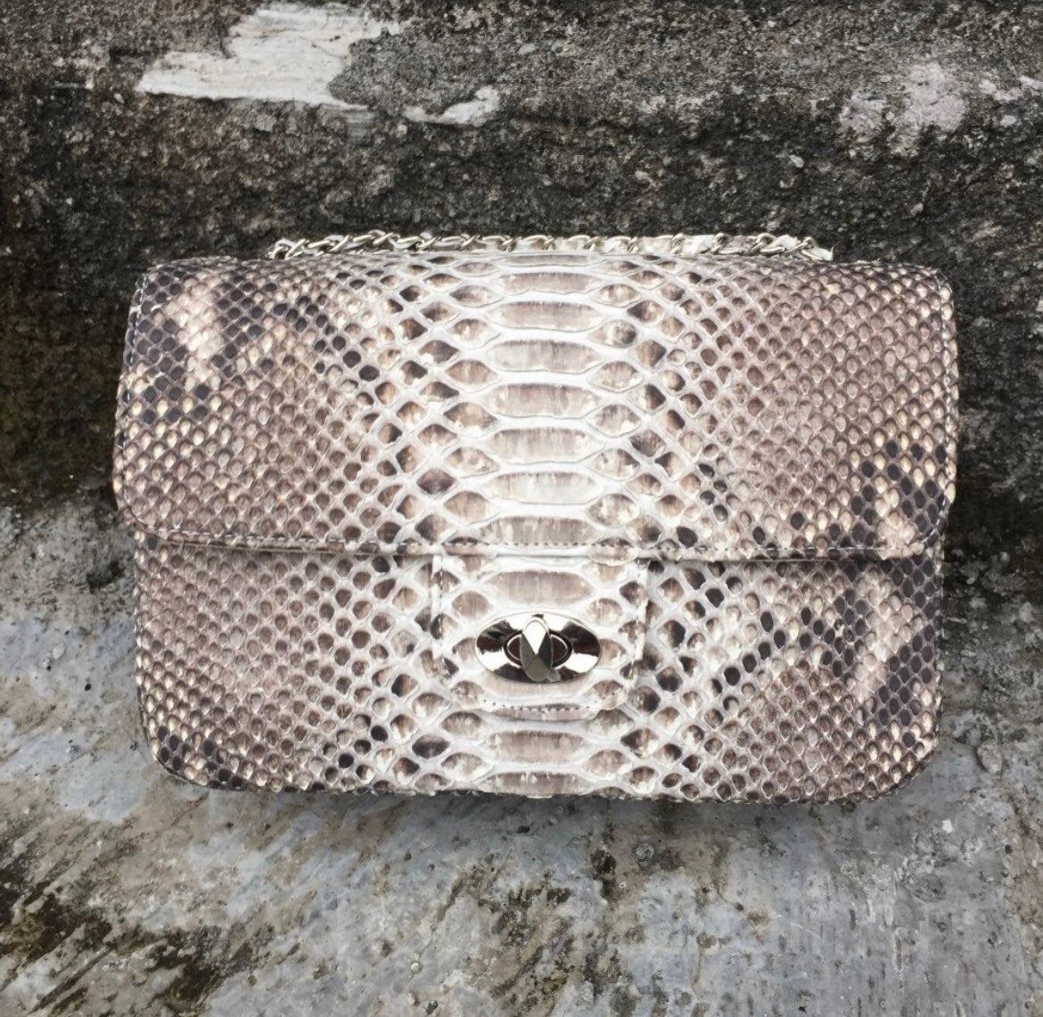 Genuine Python Skin Crossbody Bag — Natural Gray