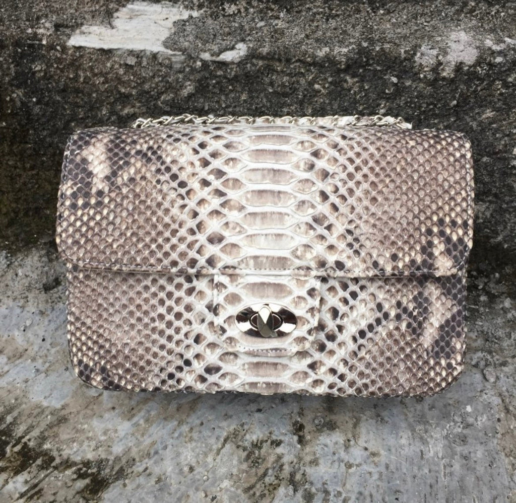 Genuine Python Skin Crossbody Natural Scale Gray Bag — Red