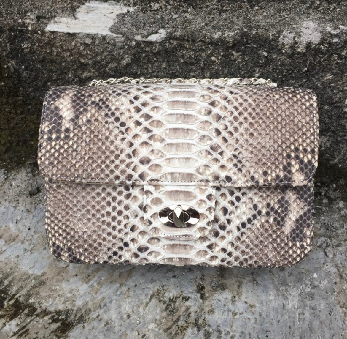 Genuine Python Skin Crossbody Natural Scale Gray Bag — Red