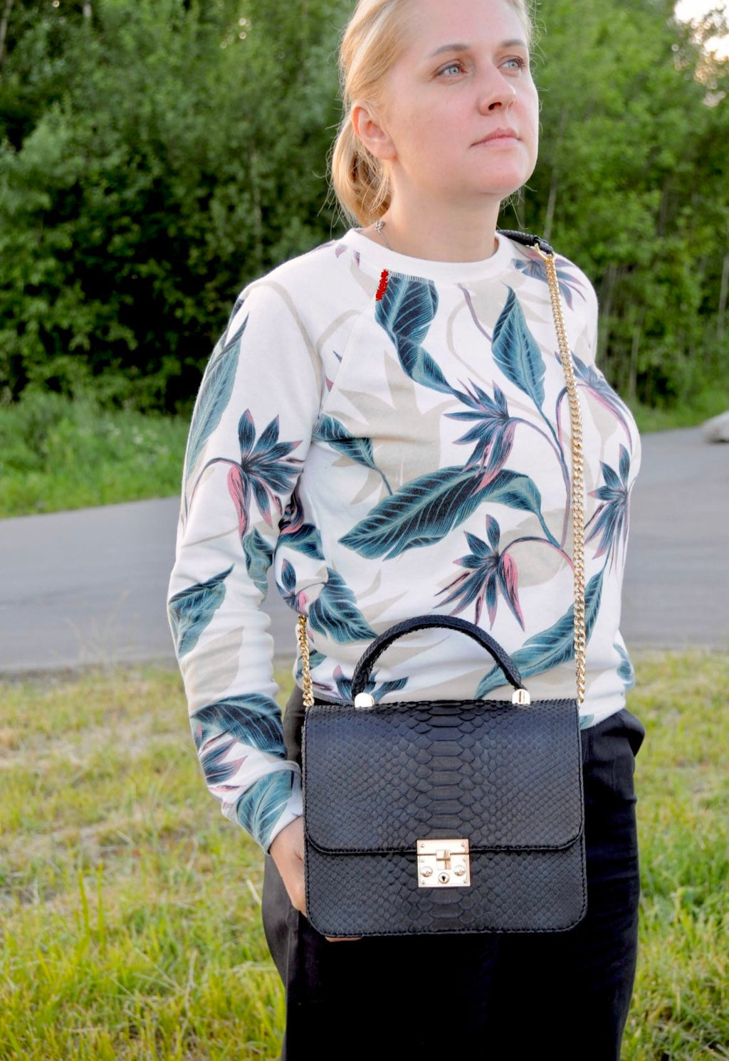 Genuine Python Skin Crosshandle Bag
