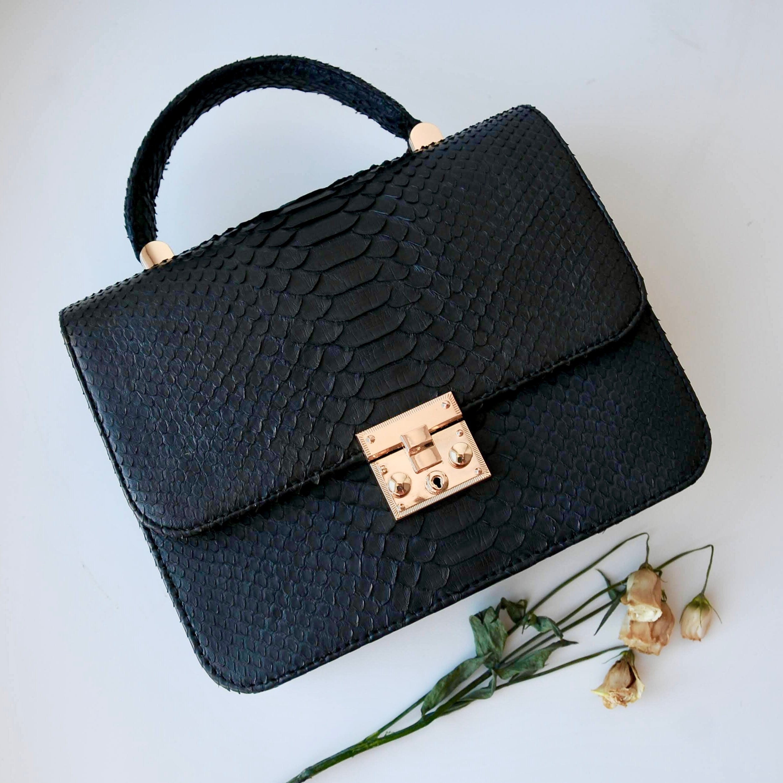 Genuine python skin classy woman bag — Black