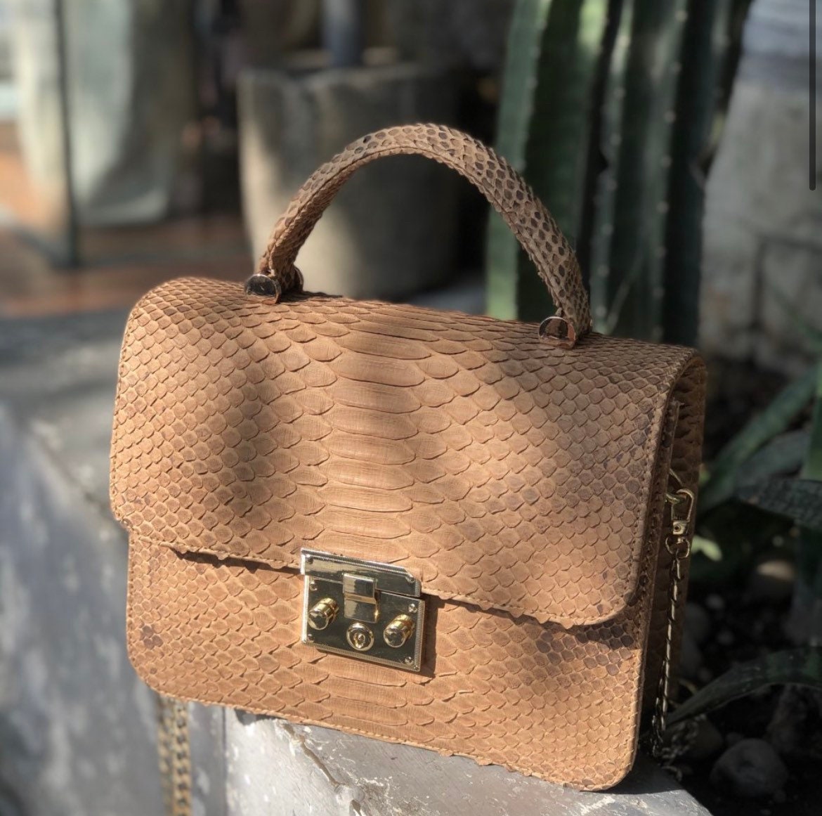 Genuine Python Skin Crosshandle Bag