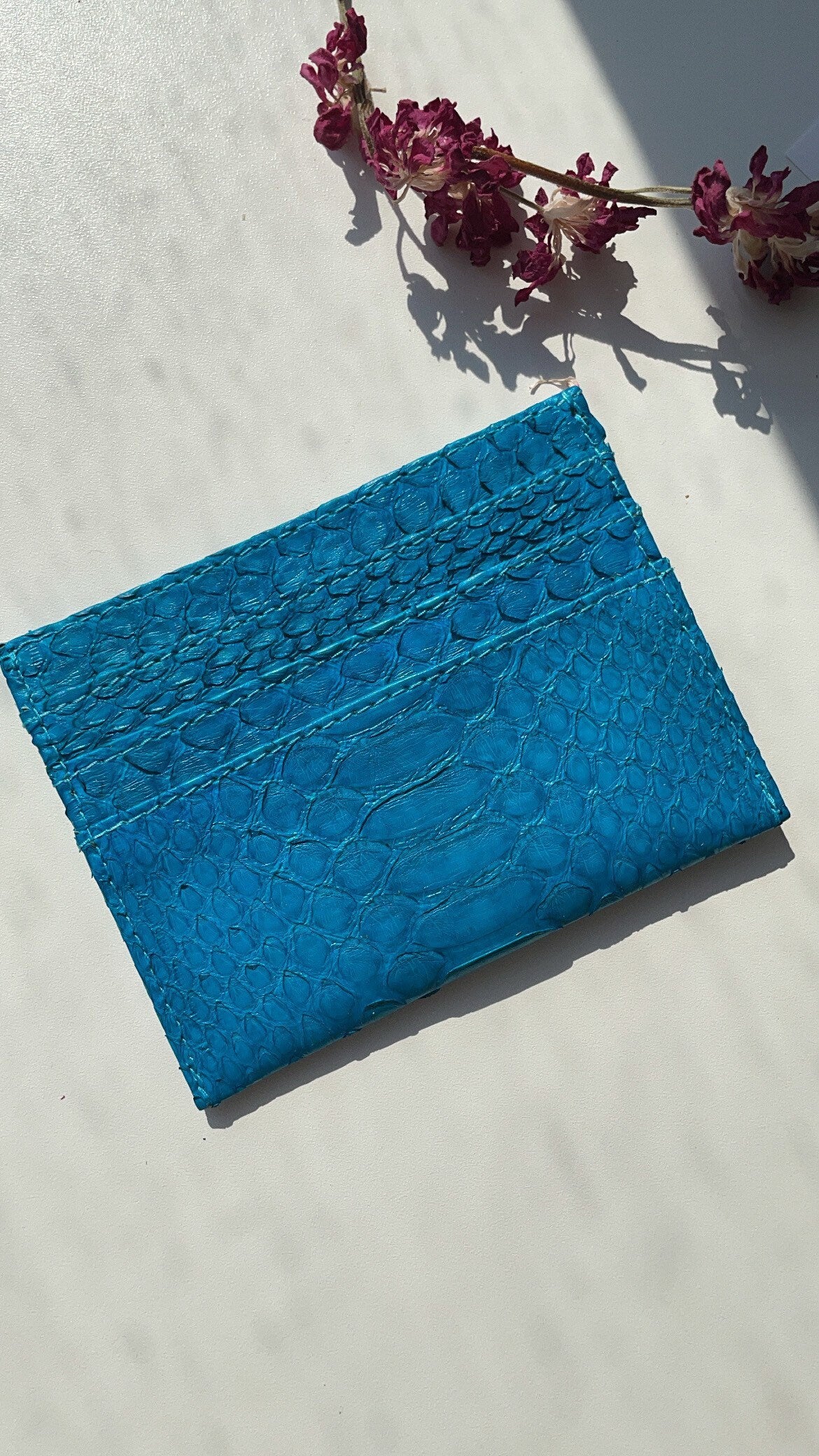 Genuine Python Skin Card Holder — Dark Green