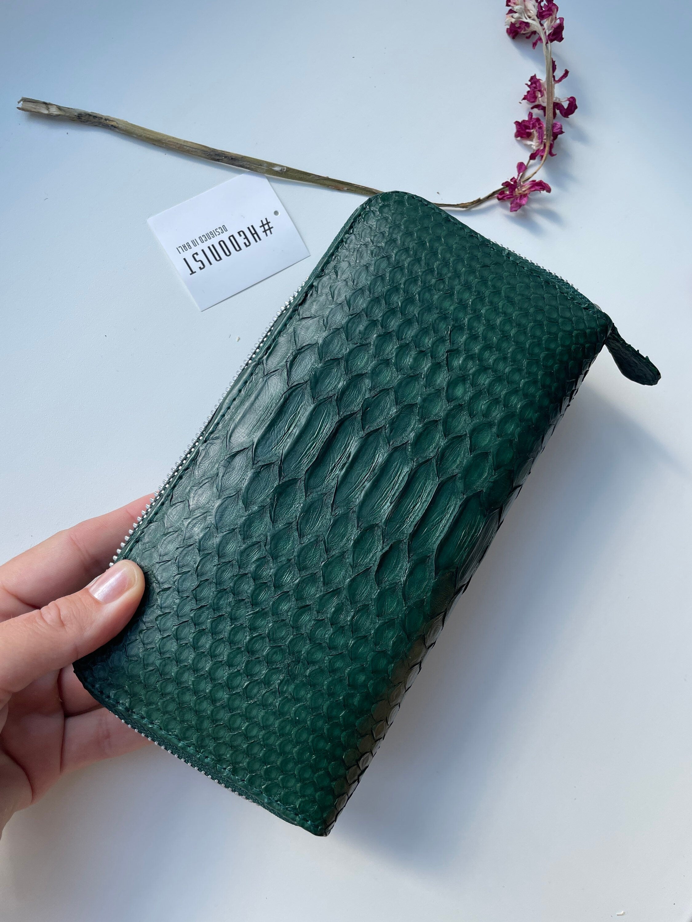 Genuine Python Skin Wallet — Dark Green