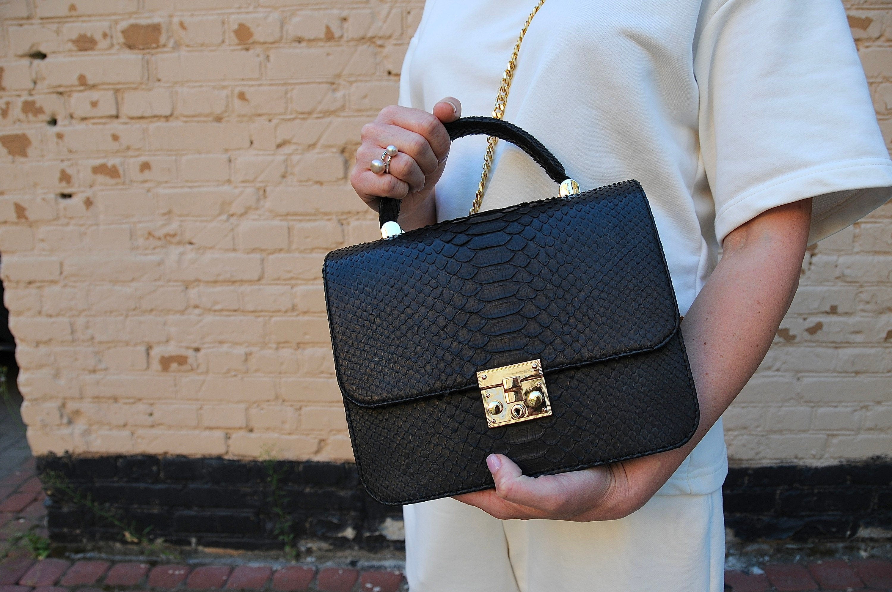 Genuine python skin classy woman bag | designer leather bag | woman hadle bag | chain crosshandle elegant snake bag | Snake print purse