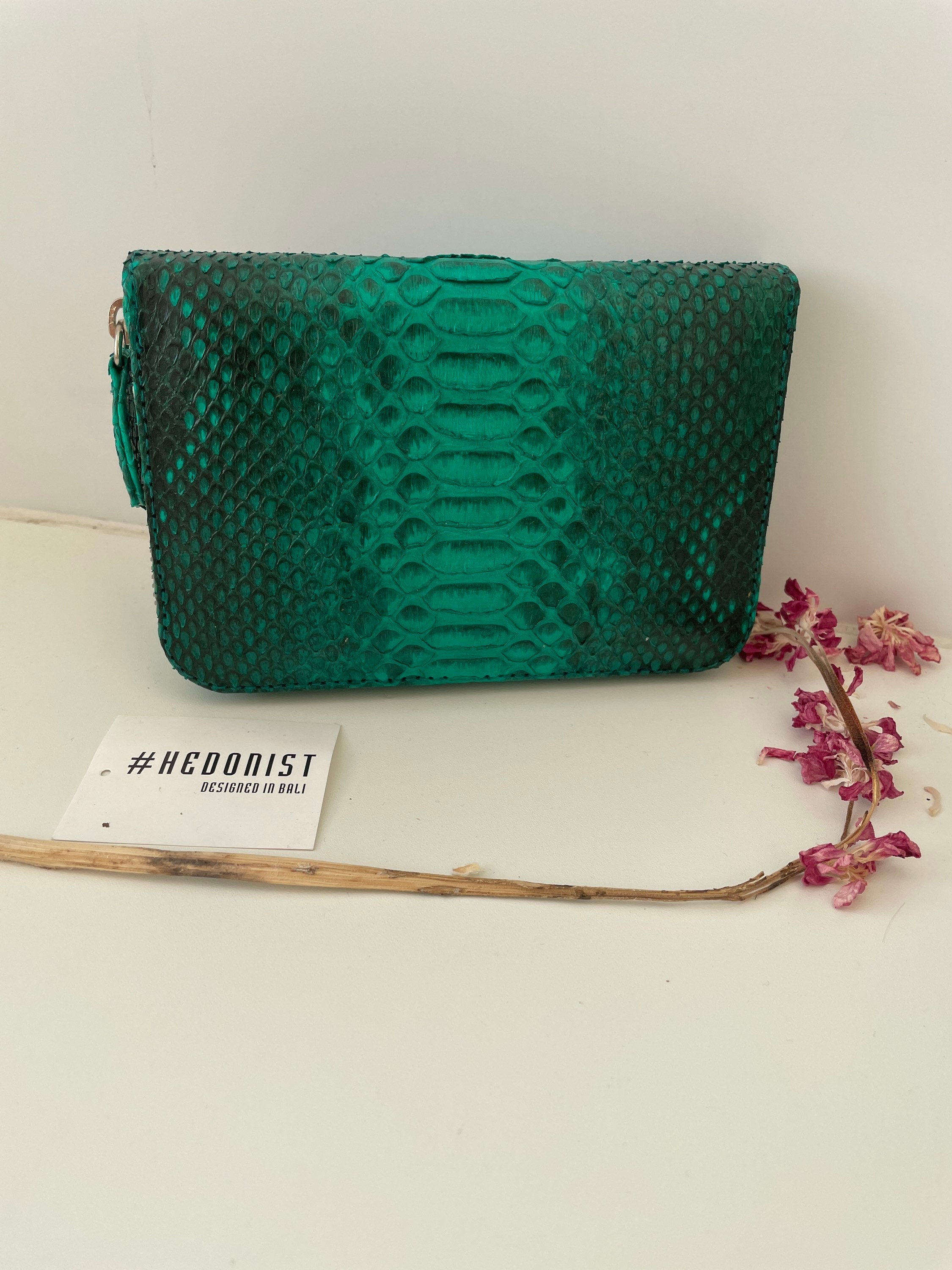 Genuine python skin green wallet