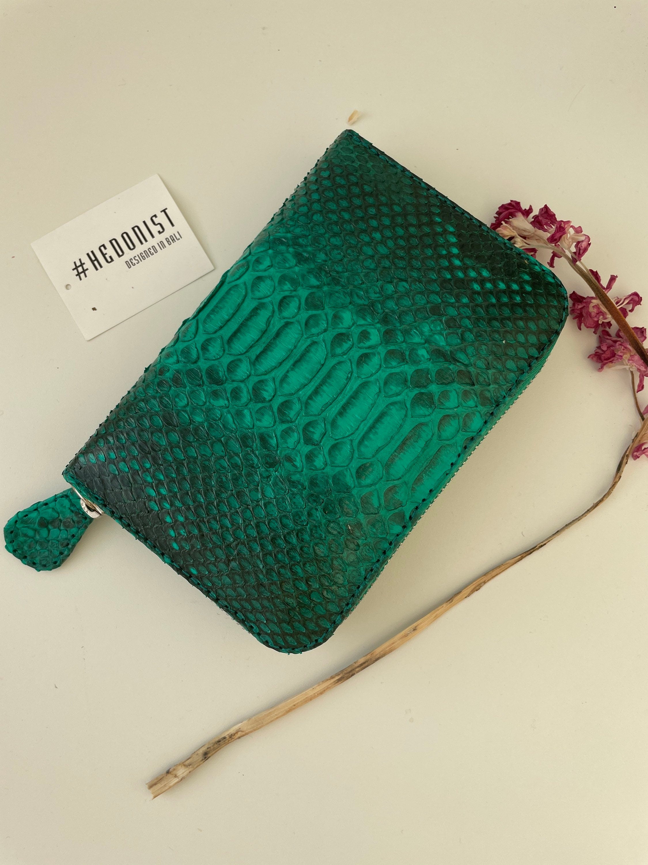 Genuine python skin green wallet