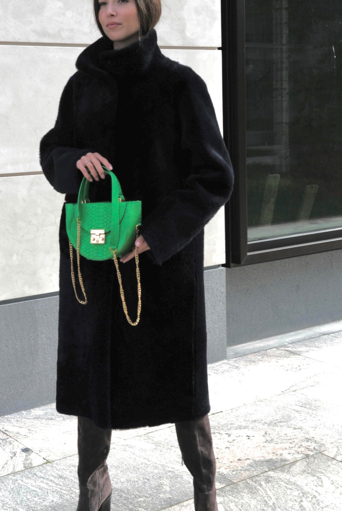 Genuine Python Skin Crosshandle Bag — Green