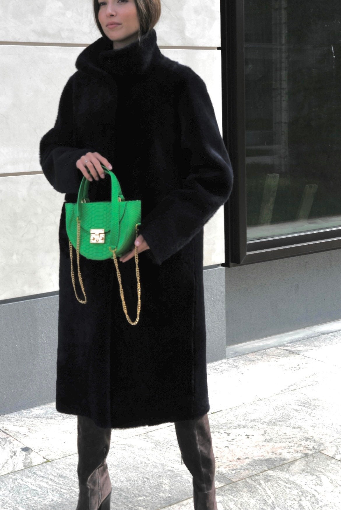 Genuine Python Skin Crosshandle Elegant Green Bag