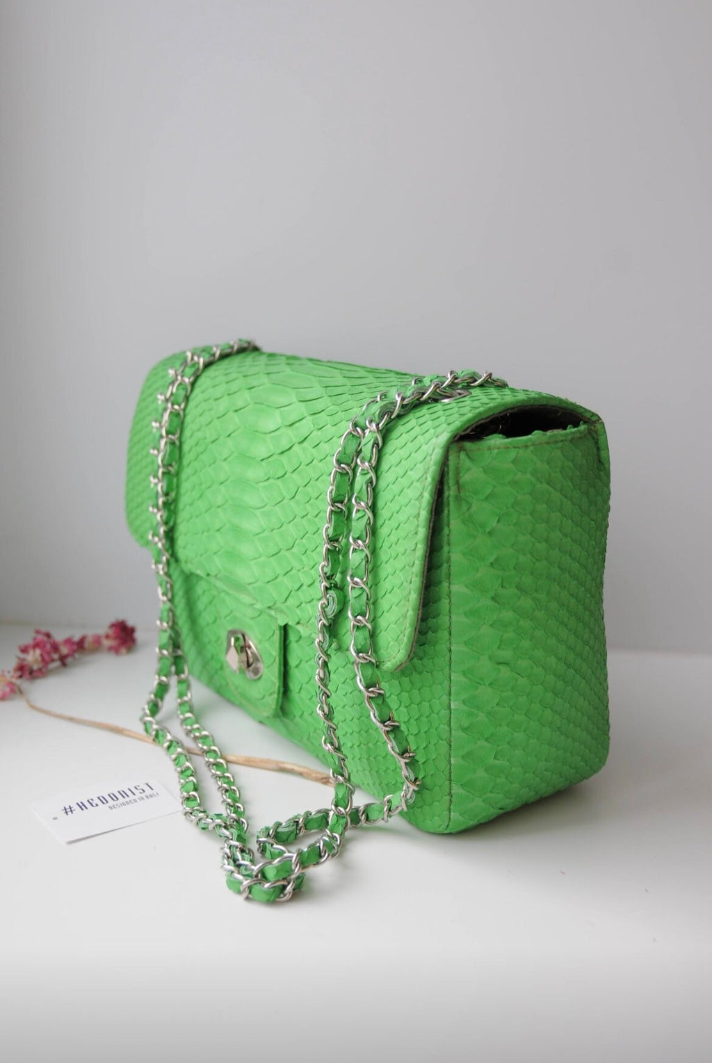 Genuine Python Skin Maxi Crossbody Bag — Green